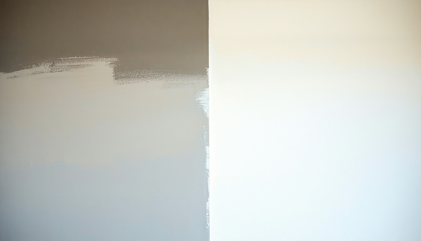 a half primed wall and the other half without prim